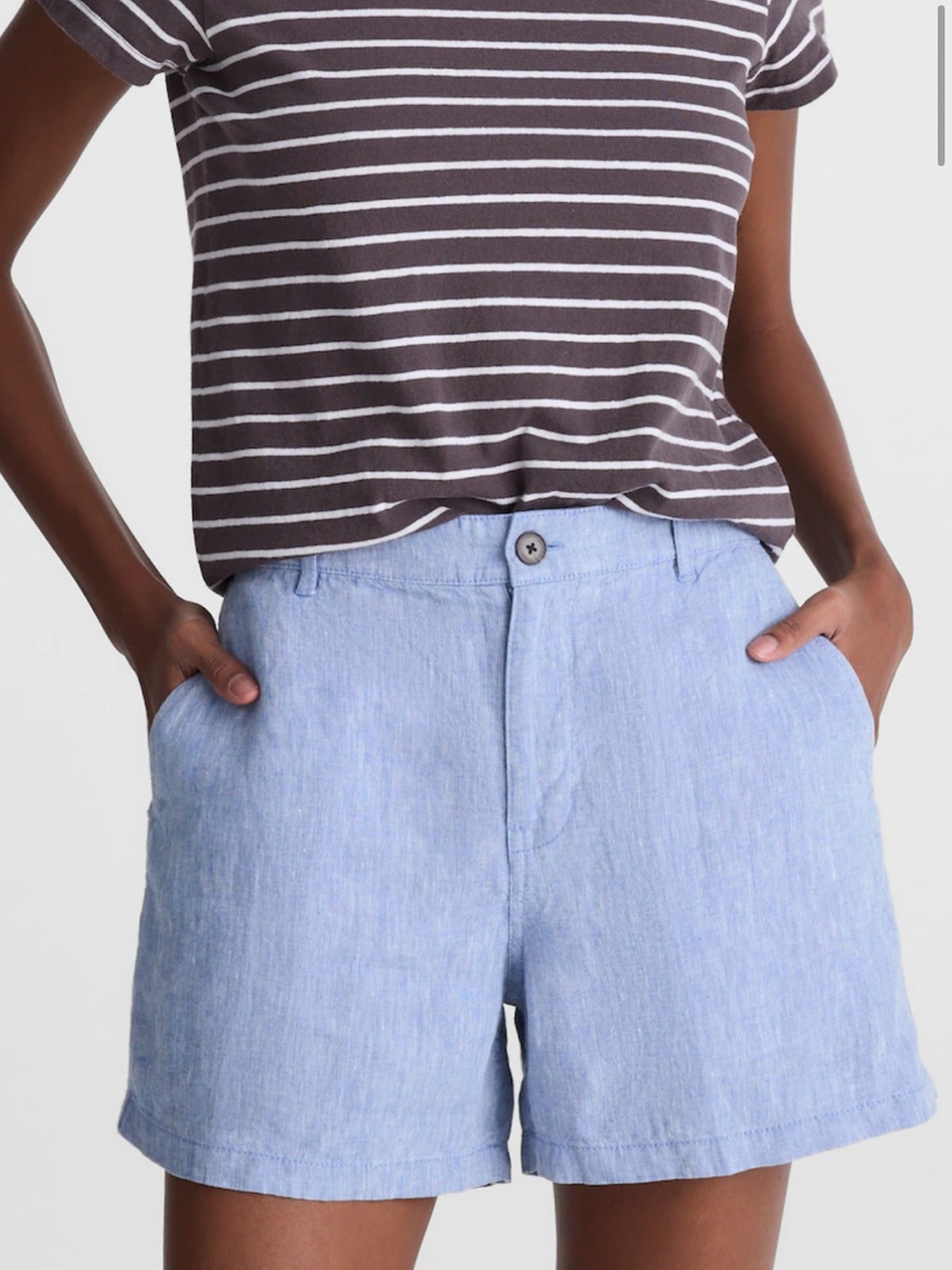 Madewell Linen High Rise Shorts Blue Sz 6 Coastal Vacation Minimalist